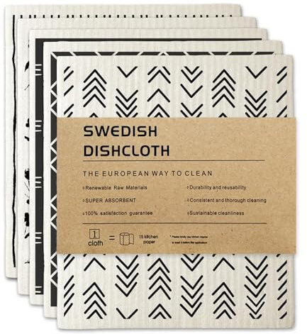 Swedish Dishcloth Set of 6 - Reusable Cellulose Wooden Fiber Kitchen Sponge Dish Cloth for Cleaning Pots and Bowls, Cloths Geometric Design - Eco-Friendly Cloths Dish Cloth for Kitchen Use (6)