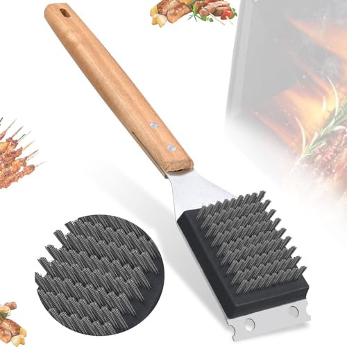 Grillbürste und Schaber, BBQ Grill Bürste für den Außengrill, 3 in 1 Grill Reinigungsbürste Mit Schaber, Grillreinigungsbürste 37CM Extra Langer und Hartholz Wärmedämmung Griff