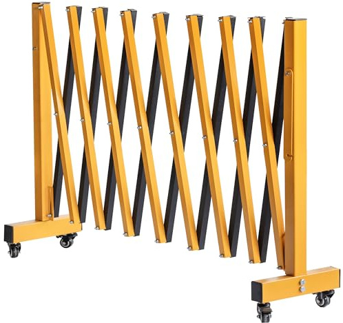 LTSEAME 11FT Industrial Expandable Barricade Folding Security Gate with Wheels,Retractable Driveway Gate with Aluminum Fence(Yellow, 11FT)
