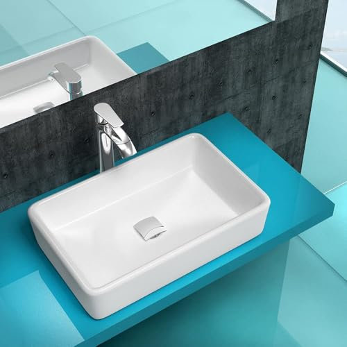 Aufsatzwaschbecken Waschschale Waschtisch Badezimmer Becken WS97 Keramik Eckig BxTxH: ca. 60,5x34,50x11cm