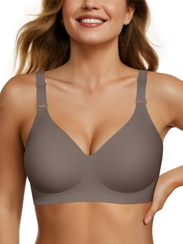 OEAK Sujetadores sin costuras para mujer Brasier cómodo sin aros Brasier de apoyo total Brasier push up para tallas grandes con cuello en V Brasieres para dormir de camiseta para mujer, Gris, XXL