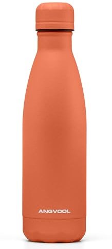 ANGVOOL Insulated Water Bottle, Stainless Steel Metal Thermal Flask for Hot and Cold Drinks, Leak Proof BPA Free Drinking Bottles for Kids or Adults (Orange, 500ml)