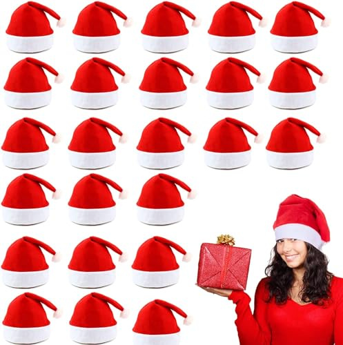 24pack Non-Woven Cloth Santa Hat Christmas Caps for Adults and Children Christmas Red