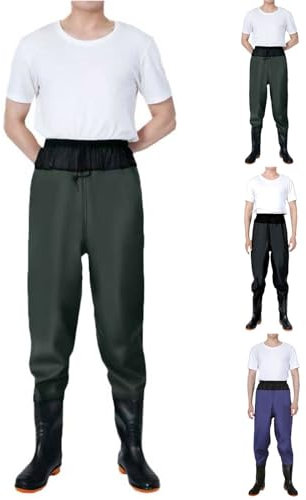 Trampolieri da pesca alti fino alla vita, da uomo, impermeabili, unisex, stivali da pesca, stivali da pesca con tasche con cerniera, trampolieri da pesca in mare per pesca a mosca, kayak, Verde, 38