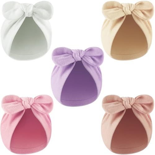 DRESHOW Bébé Turban Bonnets de Naissance Chapeaux Nœuds Hôpital Bonnet à Nœuds pour Bébé Chapeau en Coton 0-12 Mois