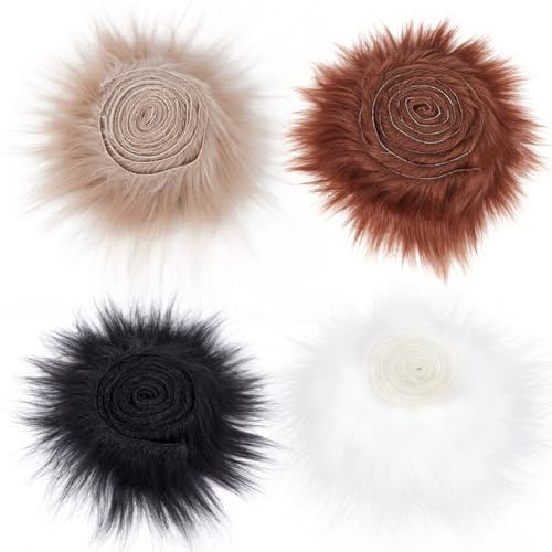 GORGECRAFT 4 Colori 150x5cm Tessuto di Pelliccia di Volpe Finta Pelo Toppe di Pelliccia Irsuta Natale Peluche Sintetico Peluche Nastro di Rifinitura Bianco Nero Cachi caffè Soffice Pelliccia Sfocata