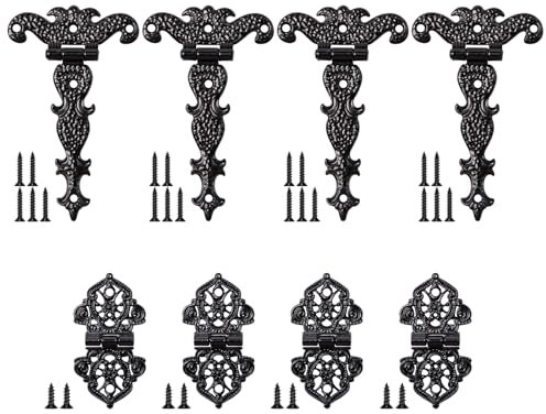 Sxutop 8 Pièces Charnière Vintage Noir Charnière Antique en T Charnières Vintage Meuble Charnières Rétro Noir avec Vis Charniere Decorative Ancienne pour Portes Armoires Boîtes à Bijoux, 2 Modèles