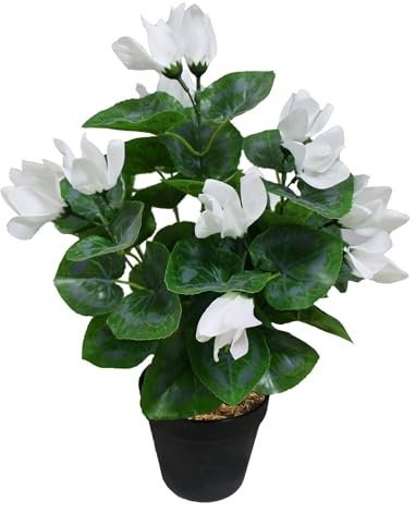 Lacers SMARAGDLINE künstliches Alpenveilchen 2er Set weiß- 45cm künstliche Pflanzen dekorative kunstpflanze im Topf lebendige Farben wie echt wirkende Blätter & Blüten zuhause & Büro Frühlingsdeko