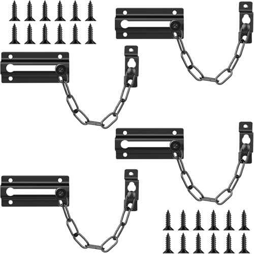 TCSYLSC 4 Pack Door Chain Locks, Heavy Duty Security Door Latches with 24 Screws, Stainless Steel Chain Locks for Bedroom, Hotel, Flat, Office Doors
