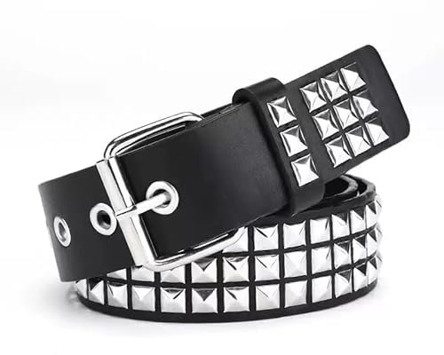 LZCNM Black Studded Belt Metal Punk Rock Rivet Belts with Bright Pyramid Studs for Men Women (Silver Studded, Fit Pant 27-32 inch)