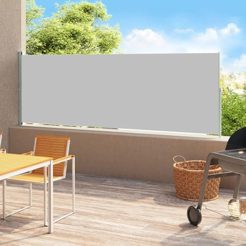 Tidyard Auvent latéral rétractable de Patio 220x500 cm Gris Protection de l'intimité et Vent, Paravent Store latéral, Abri Solaire Extensible Brise Vue pour Extérieur, Balcon, Terrasse