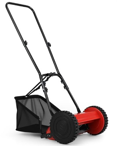 TANGZON Hand Push Lawnmower, Manual Lawn Mower with 30cm Cutting Width, 18.5L Grass Box, 4 Adjustable Cutting Heights, Walk-Behind Cylinder Lawn Mower For Small Gardens (Red+Black)