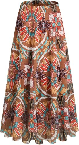 Genfien Eleganta damkjolar med hög midja lång chiffong kjol med bohemiskt sommarfoder, Blomma 2, L