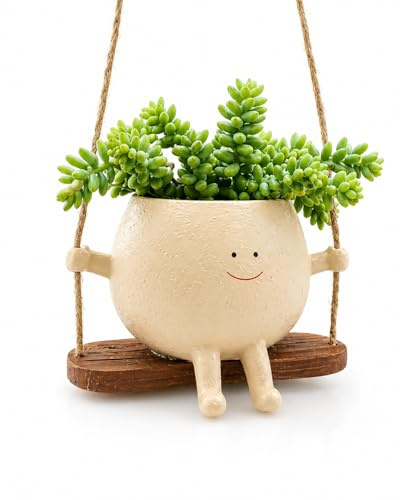 Macetas Colgantes Para Plantas, maceta con cabeza colgante, maceta de cara oscilante, linda maceta con cara sonriente y columpio, Decoración de Pared para Interiores, Balcones y Jardines