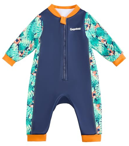 Gogokids Conjunto de neopreno para bebé 0-3 años, traje de baño térmico para niño pequeño, cremallera frontal, traje de baño para bebé con forro de polar, mangas largas, protección solar y contra el