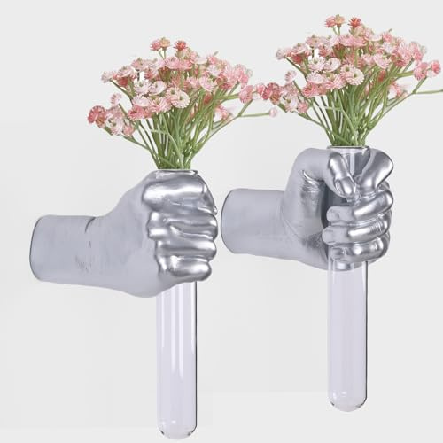 2 Stück Wandskulpturen, Händevase Wohndekor, Wandmontierte Kunstskulptur, Einzigartige Wandkunststatue, Verspielte Blumenvasen Dekorationen, Moderne Eklektische Hängende Dekoration, Händestatue