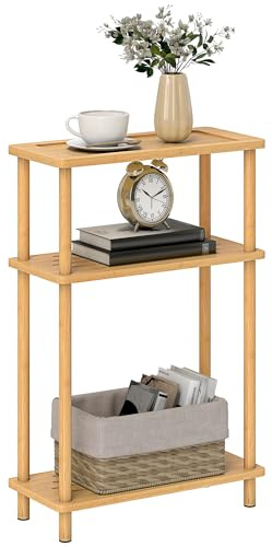 HOMCOM Bamboo Side Table, 3-Tier Slim End Table, Nordic Style, for Living Room, Bedroom, Office, Tool-Free Assembly, Natural Wood Finish