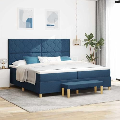 GeenYuu resårsäng med madrass, blå, 200 x 200 cm, tygöverdrag, träbaserade ramar, komfortskummadrass, för sovrum, modern design