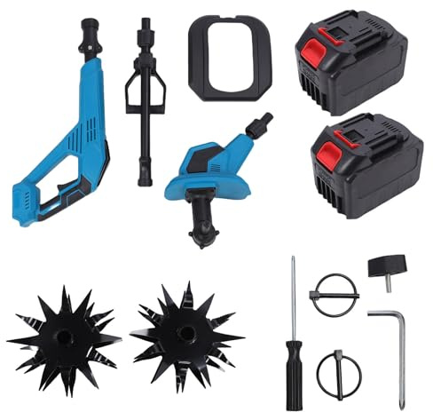 SEAFRONT Motozappa Elettrica a Batteria 360 Giri/min Potente Motozappa Elettrica con 2 Batterie da 4500 MAh per Piccoli Spazi, Giardini e Ambienti Esterni (Spina europea)