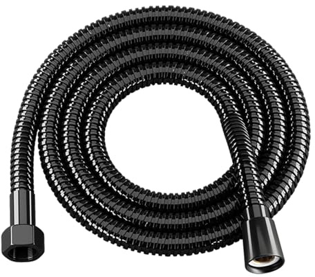 Flexible de Douche 1,5 M, Raccord 1/2 Pouce avec Joints Joints et Raccords, Inox Tuyau de Douche Tuyau de Douche Anti-Torsion & Anti-Pliure, Antifuite pour Robinetterie Salle de Bains Noir