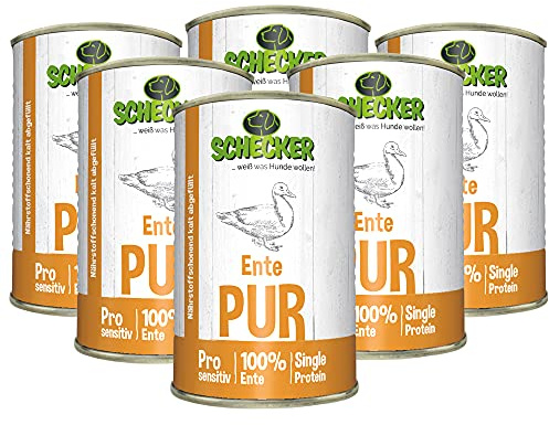 Schecker - 100 % canard PUR - Nourriture humide pour chiens - 6 x 410 g - Sans céréales - Nourriture en conserve - Nourriture pour chien