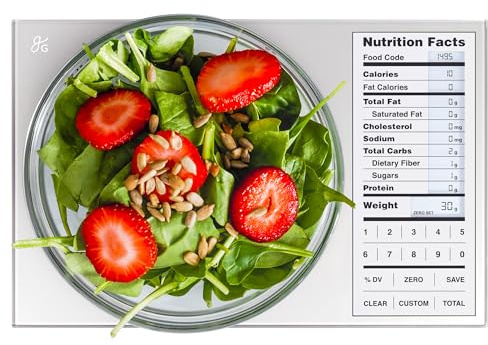 Greater Goods Food Scale with Nutrition Calculator, Non Connected Calorie Scale for Meal Prep, Weight Loss, 2000 Pre-Loaded Food Codes, Compact Kitchen Scale, Battery Operated, 11lb Capacity, Silver