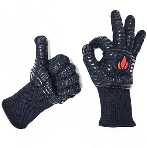 Grill Hitzehilfe, extrem hitzebeständig, Grill-/Grillhandschuhe, hochwertige, isolierte und langlebige feuerfeste Küchenhandschuhe zum Kochen, Grillen, Braten, Backen, Indoor/Outdoor-Zubehör für Männer und Frauen