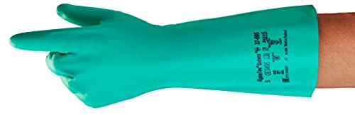 Ansell AlphaTec 37-695 Chemical-Resistant Nitrile Gloves, Gauntlets for Industrial, Chemical and Food-Handling Work, Reusable Gloves, Industrial PPE, Men Women, Green, Size M (12 Pairs)