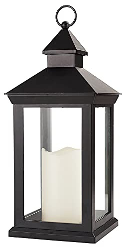 Bright Zeal 14 Tall Vintage Decorative Lantern with LED Pillar Candle - Outdoor Lantern Waterproof Lanterns - Black Lanterns with LED Candles