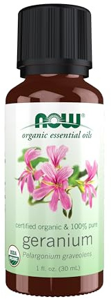 NOW Essential Oils, Geranium Oil, Certified Organic, Soothing Aromatherapy Scent, Steam Distilled, 100% Pure, Child Resistant Cap, 1-Ounce