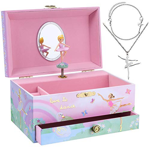 Jewelkeeper - Carillon portagioielli con Ballerina e set di gioielli per bambine - 3 regali a tema ballerina per ragazze