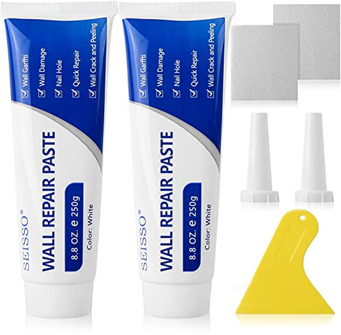 SEISSO Spachtelmasse Weiß Innen 500g, Fertigspachtel Wand Set mit Spachtelmasse, Schleifpapier und Schaber für die schnelle Reparatur von Rissen, Bohrloch Füllung