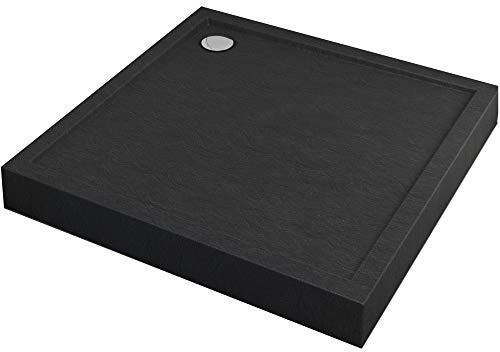 Sellon24® Duschkar Svart Steneffekt DIN 51097 A 12 cm Hög (80 x 80 x 12 cm)