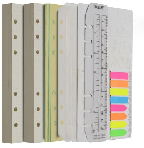 Wonderpool Recargas de papel 320 páginas 100 gsm Papel de 6 orificios para cuaderno de 6 anillas con divisor bolsillos marcapáginas plantillas(Papel punteado, A6)