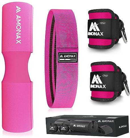 Amonax Langhantel Polster, Hantelstangen Schutz Hip Thrust Und Squat with Booty Resistance Bands, Fußschlaufen Kabelzug für Kabelgeräte, Bein Gesäß Gym Fitness Zubehör Damen Herren