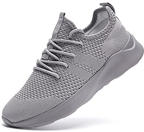 LANGFEUU Scarpe da Ginnastica da Donna Scarpe Sportive da Corsa Tennis Scarpe da Passeggio all'aperto Antiscivolo Traspiranti Leggere Grigio Chiaro EU 43