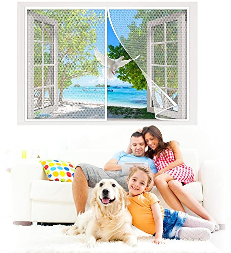 Magnetisk skärmdörr för balkongGardin/köksGardin/skjutbara glasGardin/bakGardin fram, 160 x 115 cm Magneter Anti Mosquito Fluggardin Dörrskärmar Nät【Vit】