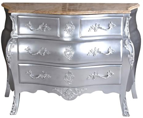 Barock Kommode Silber Wäschekommode Antik Marmorplatte 118 cm cat10005 Palazzo Exklusiv