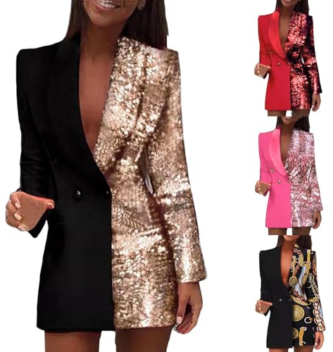 Topgrowth Accessorio Vestito Donna Blazer Bottoni Elegante Abiti Paillettes A Maniche Lunghe Scollo A V Abito Slim Fit Bottoni Giacca Ufficio Vestiti Eleganti Partito Cocktail Abito Blazer Glitterate