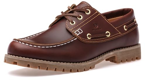 SL-Saint Scarpe Classiche Boat&Deck da Uomo Fatte a Mano Moc Toe Lace Up Moda Confortevole in Pelle Pieno Fiore (Marrone, Adulto, Uomo, 46, Numero, Sistema Taglie Calzature EU, Media)