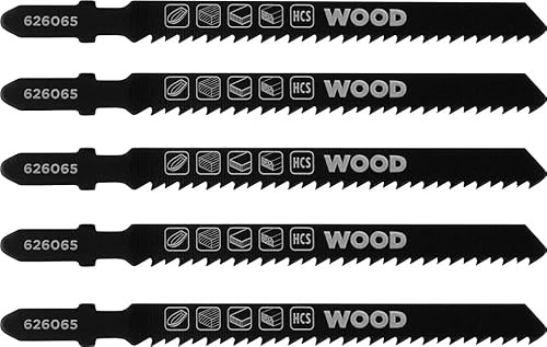 kwb 5 hojas de sierra de calar para madera, finas, 100 mm (adecuadas para madera dura, madera blanda, tablero de carpintero, acero HSS, dientes endurecidos, rectificado en cruz, ángulo libre y cónico,