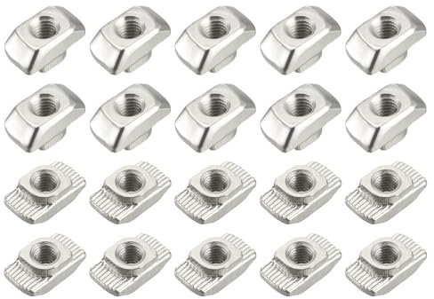 METALLIXITY Tuercas en T Deslizantes (Rosca M6) 20 piezas, Tuercas en T de Acero al Carbono de Cabeza de Martillo para Perfil de Extrusión de Aluminio de la Serie 4545