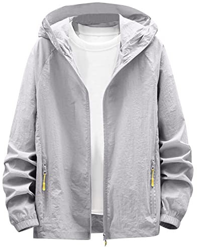 Sommerjacke Herren DüNne Sommer-Sonnenschutz-Eisseide Jacke Freizeitjacke Mit ReißVerschluss Und Kapuze Lange äRmel Schlichte Leicht Windbreaker Grau,3XL