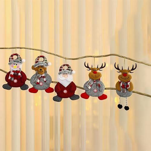 Set 5 Pezzi Decorazioni Natalizie – Bambole da Appendere 17cm per Albero di Natale, Casa, Ufficio e Regali