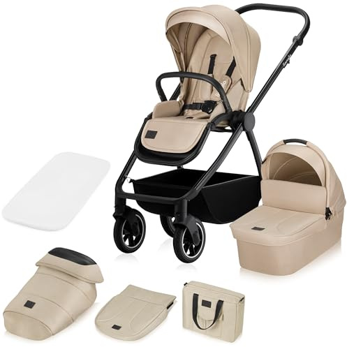 LIONELO MERIL 2-in-1 Buggy Kinderwagen 0-48 Monate bis 22 kg, XXL-Babywanne bis 9 kg, große 360°-Geländeräder, Verstellen der Rückenlehne bis zur Liegeposition, Vollfederung, XXL-Verdeck