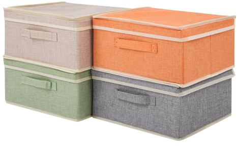 Trintion Aufbewahrungsboxen mit Deckel 4er Set Faltbare Stoffboxen für Kleidung Spielzeug und Bücher Organizer für Schrank Schlafzimmer und Zuhause 33,5 x 31 x 16,5 cm 4-Farben-Set