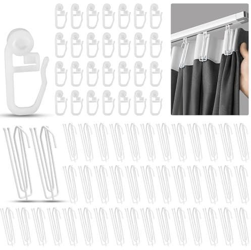 Dncvb Lot de 100 roulettes de rideau pour rail - 50 crochets de rideau en métal et 50 patins à rideaux - En acier inoxydable - Pour suspendre tous les rails standard