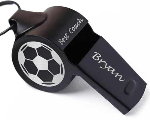 Personalised Whistles Football Coach Gifts Whistles Metal Engraved Sports Whistle with Lanyard for Teachers Coachers Referees Loud Whistle Thank You Gifts for Birthday Teacher's Day (Design 2, Black)