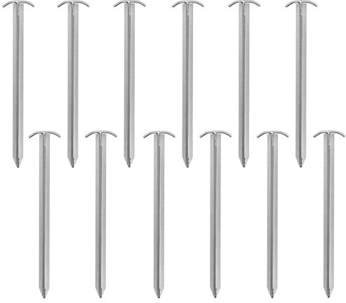 Lot de 12 piquets de tente 40 cm en acier galvanisé avec profil en T – Piquet robuste pour sols durs – Ancrage au sol stable pour tentes, pavillons, bâches et accessoires de camping