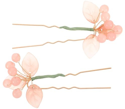 TOVINANNA 2pezzi Forcina Per Capelli Forma Di u in Stile Cinese Ornamento Floreale Abbellimenti in Vetro Forcina Per Acconciature Da Sposa Da Donna Colore Rosa Tenue Materiale Leggero